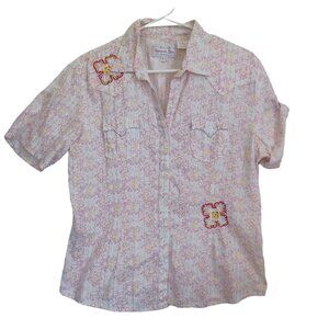 Panhandle Slim Shirt Short Sleeve Cotton Lurex Western Button Up Top Womens Lrg
